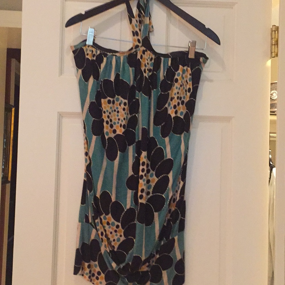 T-Bags Halter Top in green, gold and black.